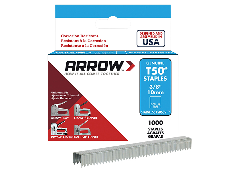 ARRT5038SS - T50 Staples Stainless Steel 506SS 10mm (3/8in) Box 1000