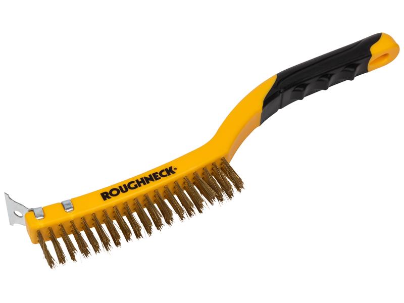 ROU52034 - Brass Wire Brush Soft Grip with Scraper 355mm (14in) - 3 Row