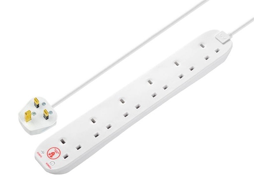 [HIS-183097] MSTSRG6210 - Extension Lead 240V 6-Gang 13A White Surge Protected 2m