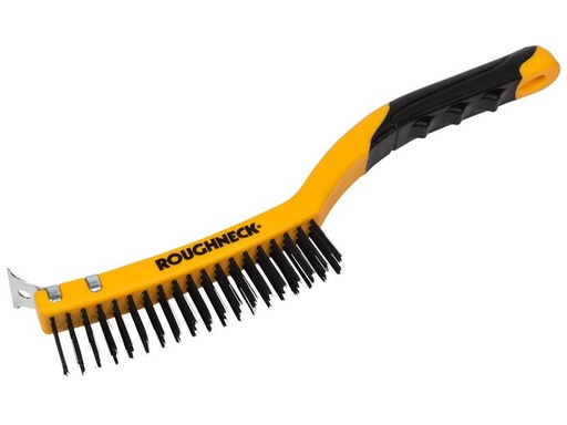 [HIS-186323] ROU52030 - Carbon Steel Wire Brush Soft Grip with Scraper 355mm (14in) - 3 Row