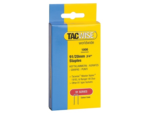 [HIS-190451] TAC0284 - 91 Narrow Crown Staples 20mm - Electric Tackers Pack 1000