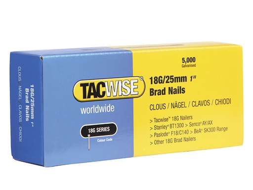 [HIS-190480] TAC0396 - 18 Gauge 25mm Brad Nails Pack of 5000