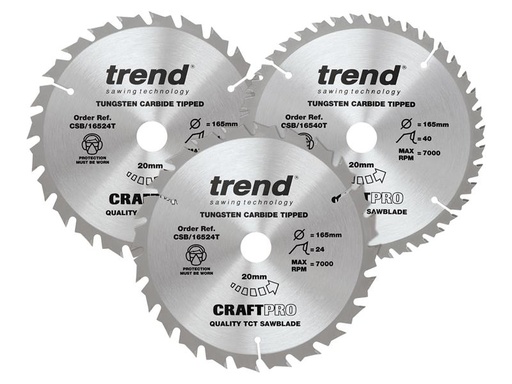 [HIS-191464] TRECSB1653PC - CraftPro Cordless Saw Blade 165 x 20mm x 24T/40T (Pack 3)