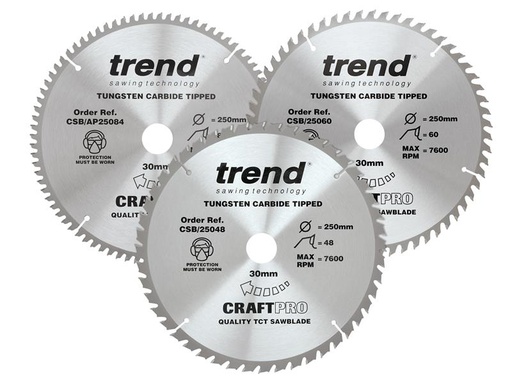 [HIS-191467] TRECSB250P3 - CraftPro Table Saw Blade 250 x 30mm x 48T/60T/84T (Pack 3)