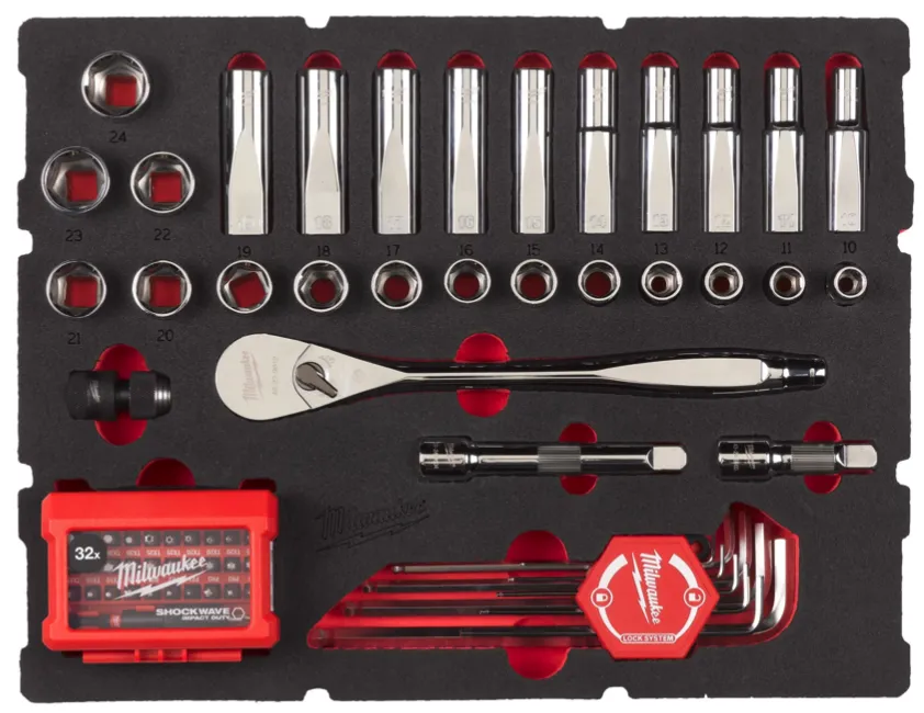 Milwaukee 4932480716 70pc 1/2" Drive Ratchet, Socket, HexKey