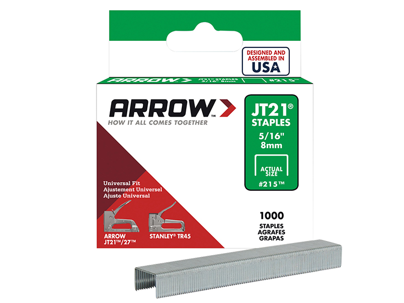 JT21 T27 Staples 8mm ( 5/16in) Box 5000
