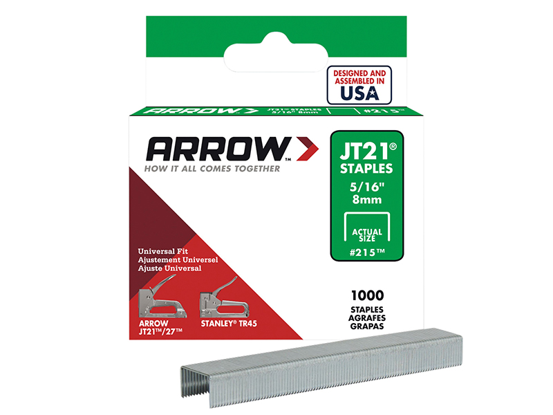 ARRJT21516S - JT21 T27 Staples 8mm ( 5/16in) Box 1000