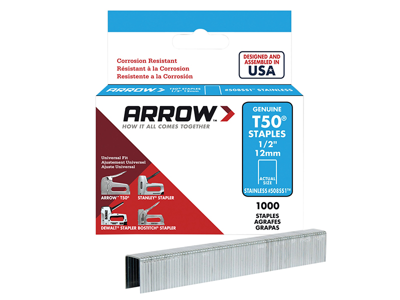 T50 Staples Stainless Steel 508SS 12mm (1/2in) Box 1000