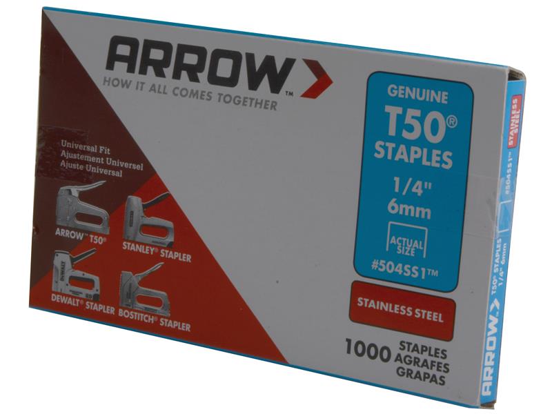 T50 Staples Stainless Steel 504SS 6mm (1/4in) Box 1000