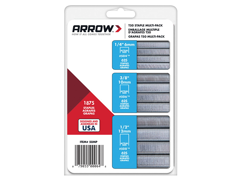T50 Staples Multi Pack 6mm 10mm & 12mm Box 1875 (3 x 625)