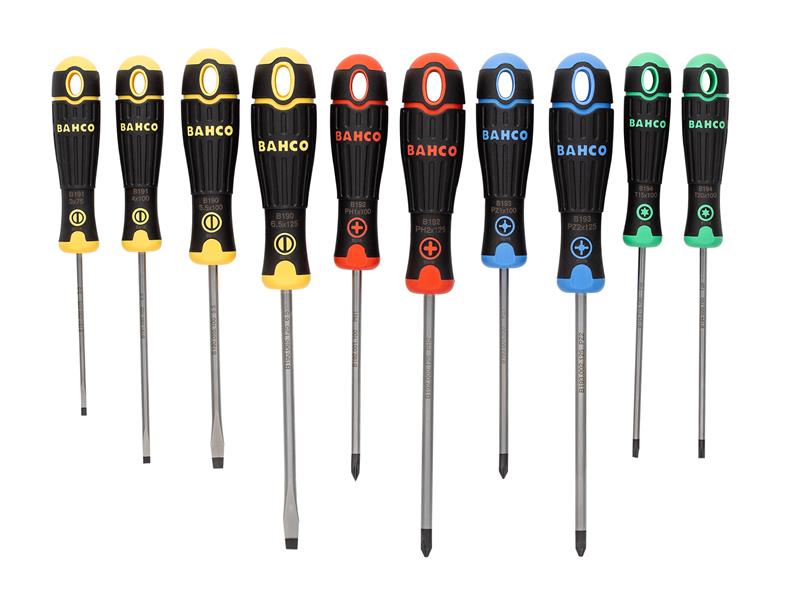 BahcoFit Coloured Handle Screwdriver Set 10 Piece SL/PH/PZ/TX