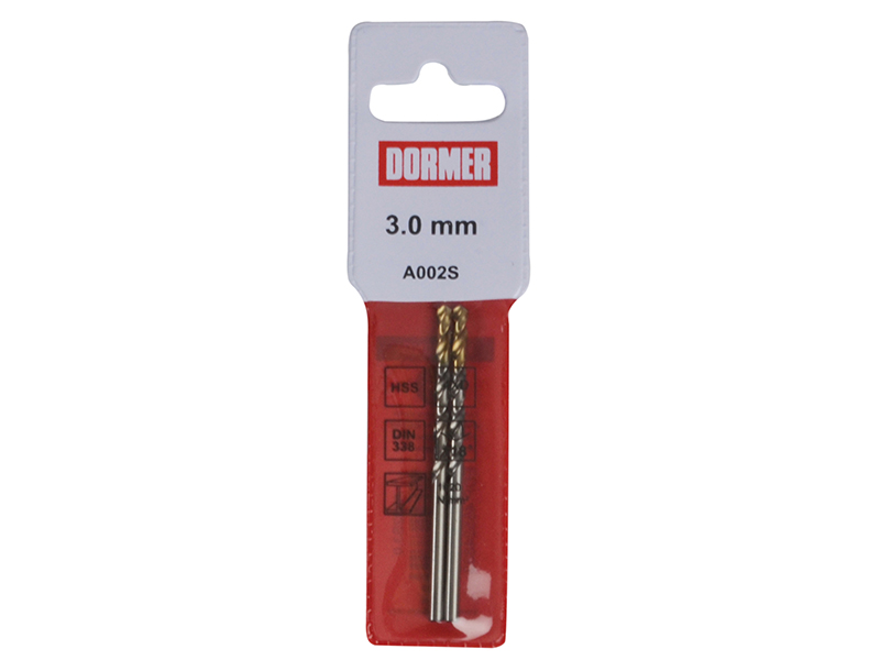 DORA002S30 - A002 HSS-TiN Coated Jobber Drills (2) 3.0mm OL:61mm WL:33mm