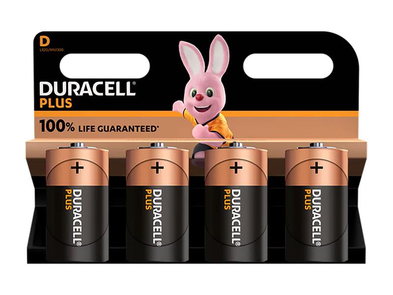 DURD100PP4 - D Cell +100% Plus Power Batteries Pack 4