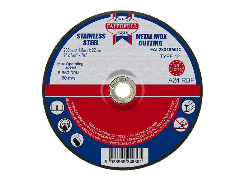FAI23018MDC - Depressed Centre Stainless Steel Cutting Disc 230 x 1.8 x 22.23mm