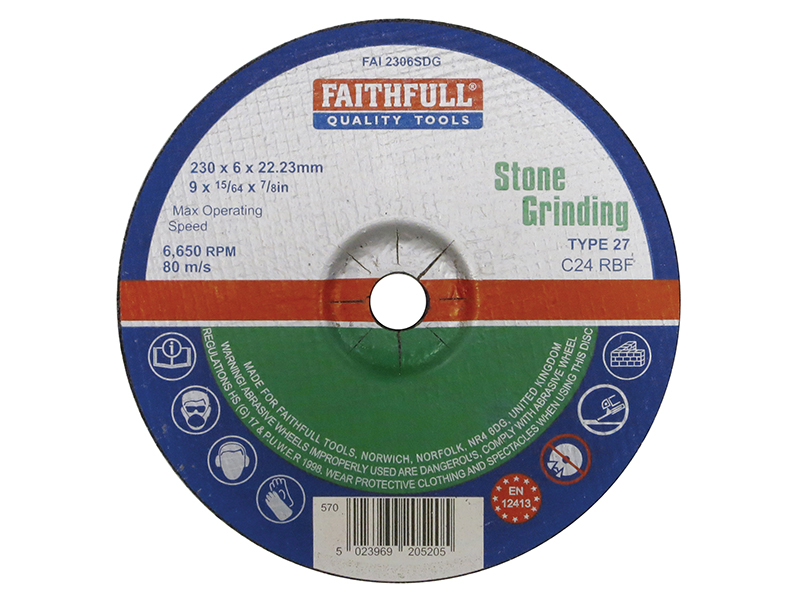 FAI2306SDG - Depressed Centre Stone Grinding Disc 230 x 6 x 22.23mm
