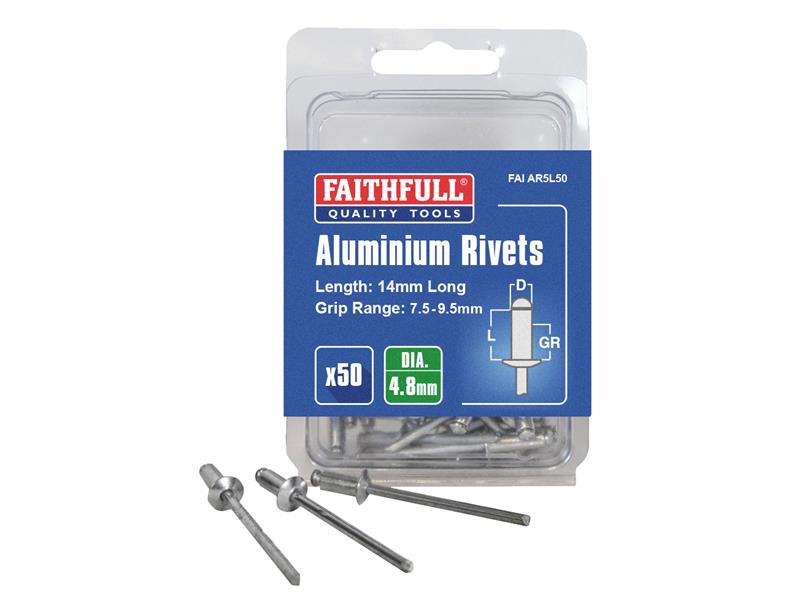 FAIAR5L50 - Aluminium Rivets 4.8 x 14mm Long Pre-Pack of 50