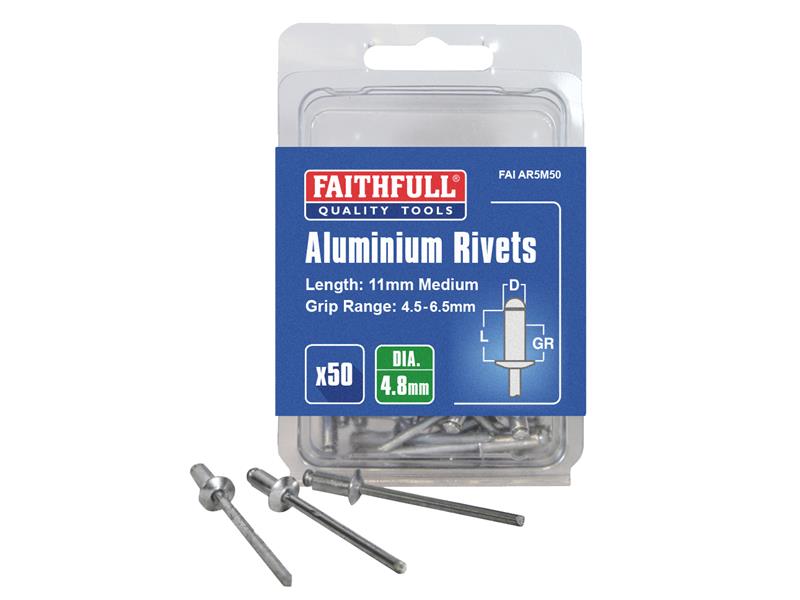 FAIAR5M50 - Aluminium Rivets 4.8 x 11mm Medium Pre-Pack of 50