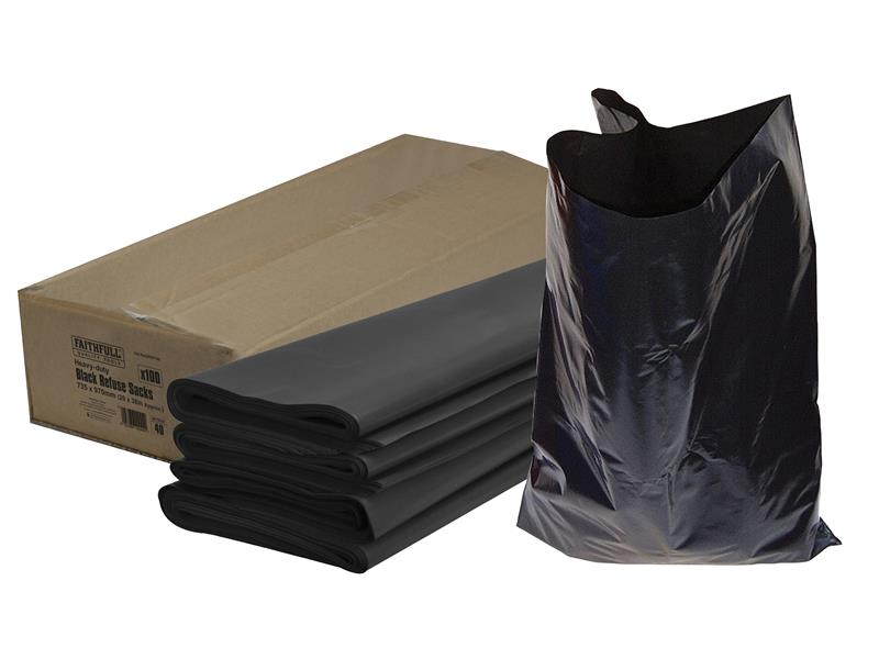 FAIBAGREF100 - Heavy-Duty Black Refuse Sacks (Pack 100)