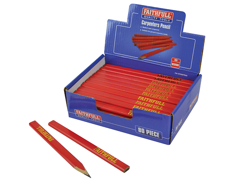 FAICPDISPR80 - Carpenter's Pencils - Red / Medium (Display 80)