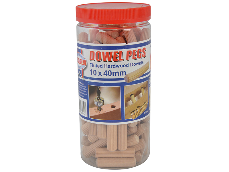 FAIDOW10100T - Wood Dowels Fluted 40 x 10mm (Tub 100)