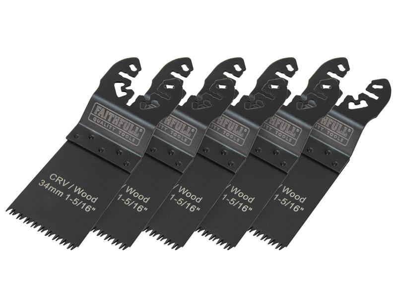 Multi-Function Tool CrV Flush Cut Wood Blade Ground Side Set 34mm (Pack 5)