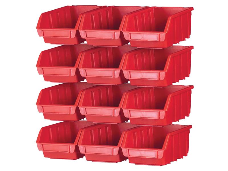 FAIPAN12 - 12 Plastic Storage Bins with Wall Mounting Rails