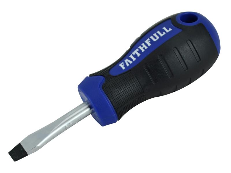 FAISDFS - Soft Grip Stubby Screwdriver Flared Slotted Tip 6.5 x 38mm