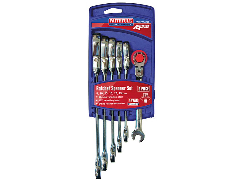 Ratchet Combination Spanner Flex Head Set 6 Piece