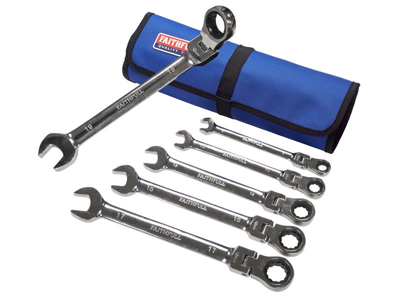 Ratchet Combination Spanner Set in Tool Roll 6 Piece
