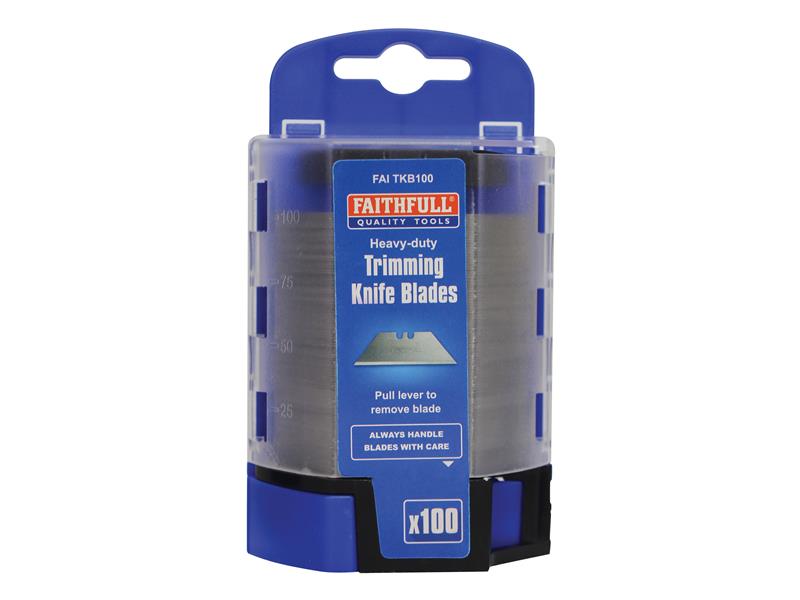 FAITKB100 - Heavy-Duty Trimming Knife Blades (Box 100) in safe storage dispenser