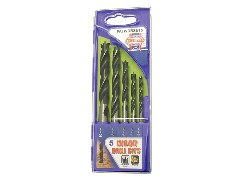 Lip & Spur Wood Drill Bit Set 5 Piece 4-10mm
