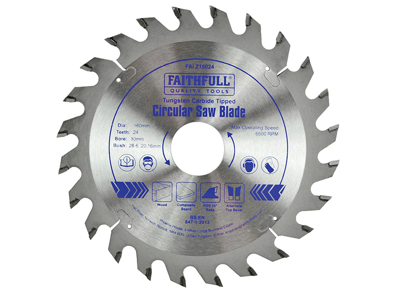 FAIZ16024 - TCT Circular Saw Blade 160 x 30mm x 24T POS