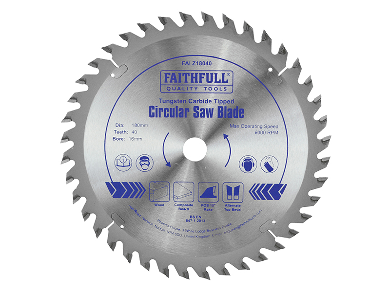 FAIZ18040 - TCT Circular Saw Blade 180 x 16mm x 40T POS