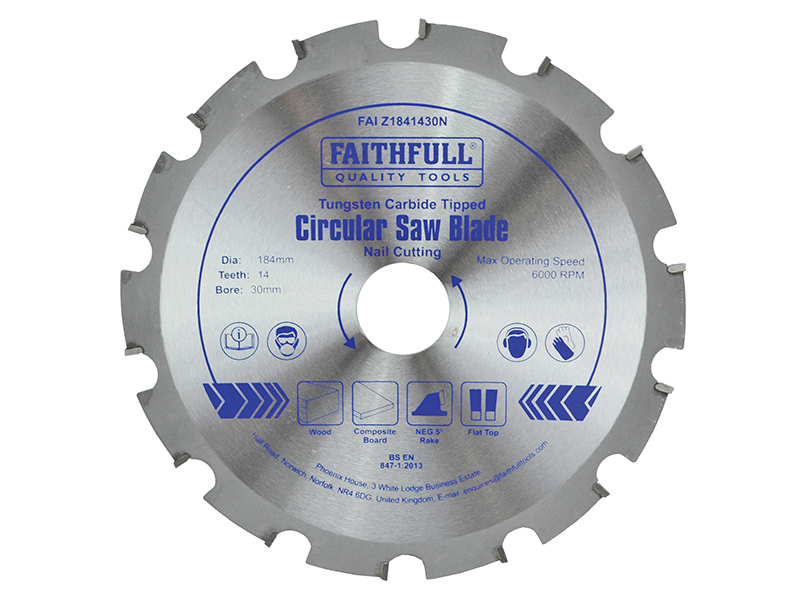 FAIZ1841430N - TCT Circular Saw Blade Nail Cutting 184 x 30mm x 14T NEG