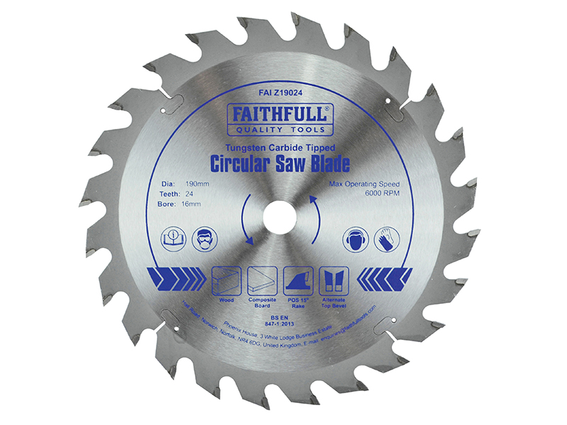 FAIZ19024 - TCT Circular Saw Blade 190 x 16mm x 24T POS