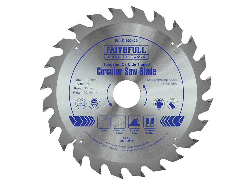 FAIZ1902430 - TCT Circular Saw Blade 190 x 30mm x 24T POS