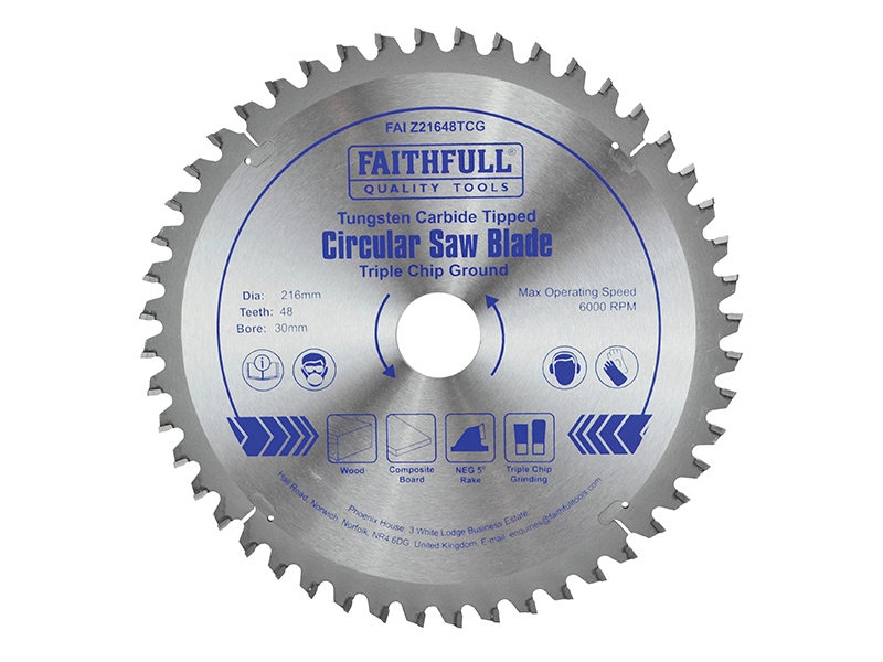 FAIZ21648TCG - TCT Circular Saw Blade Triple Chip Ground 216 x 30mm x 48T NEG