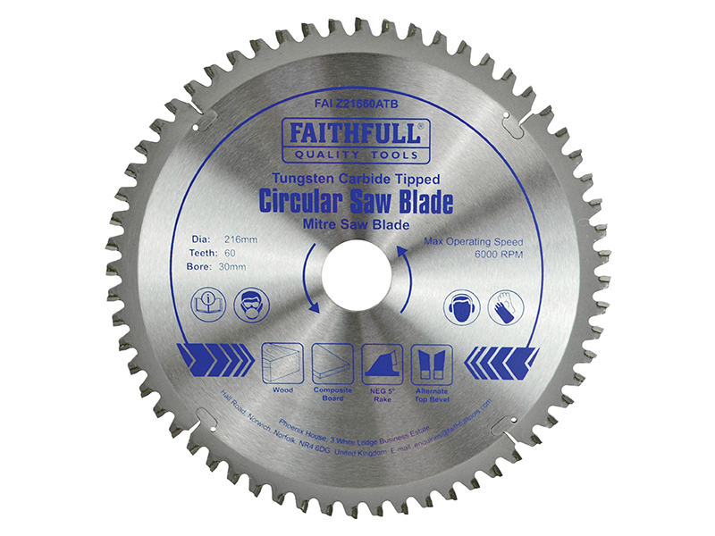 FAIZ21660ATB - TCT Cross Cut Mitre Saw Blade 216 x 30mm x 60T NEG