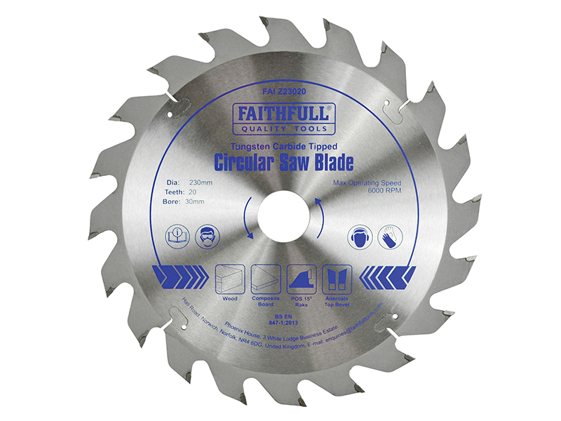 FAIZ23020 - TCT Circular Saw Blade 230 x 30mm x 20T POS