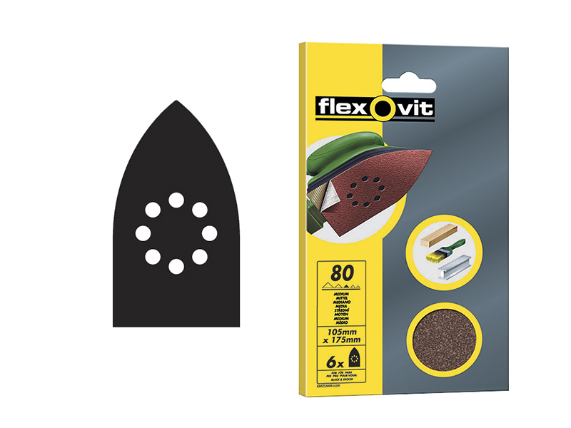 FLV26402 - Detail Hook & Loop Sanding Sheets 105x175mm Coarse 50G (Pack 6)