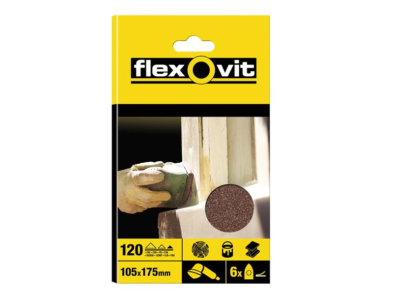 FLV26405 - Detail Hook & Loop Sanding Sheets 105x175mm Fine 120G (Pack 6)