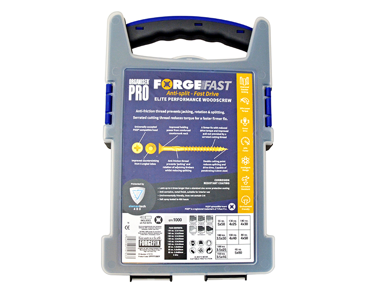 FORFFP1000Y - ForgeFast Pozi Compatible Elite Performance Wood Screw Organiser 1000 Piece