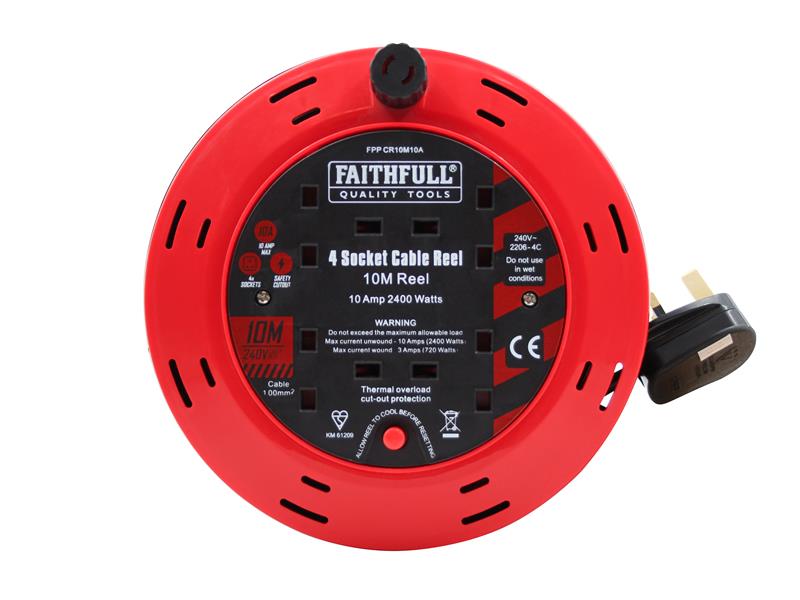 Cable Reel 240V 10A 4-Socket 10m