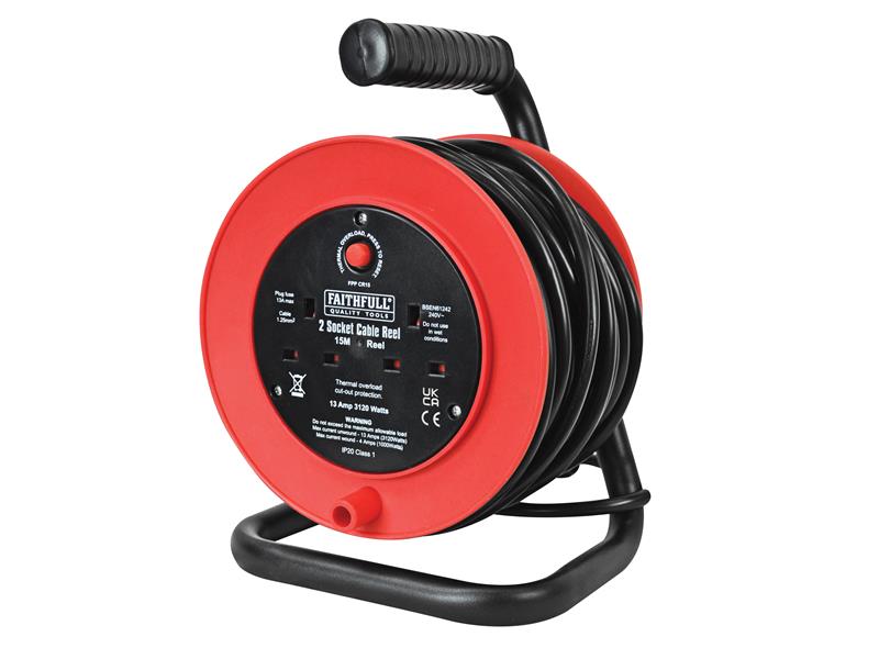 FPPCR15 - Open Drum Cable Reel 240V 13A 2-Socket 15m