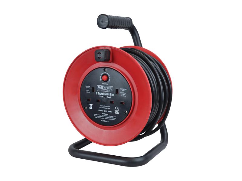 FPPCR25M - Open Drum Cable Reel 240V 13A 2-Socket 25m
