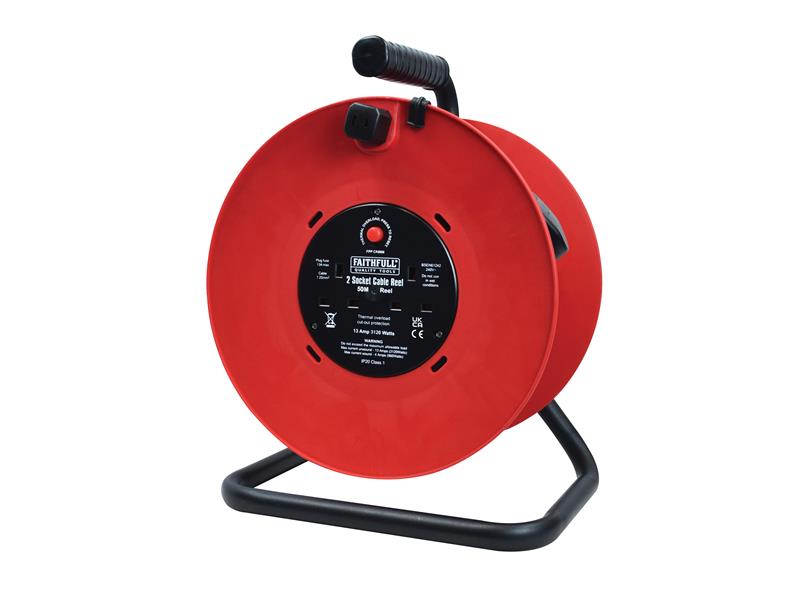 FPPCR50M - Open Drum Cable Reel 240V 13A 2-Socket 50m