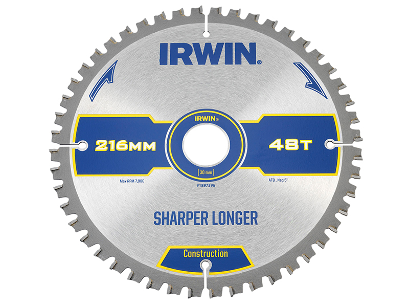 IRW1897396 - Construction Mitre Circular Saw Blade 216 x 30mm x 48T ATB/Neg