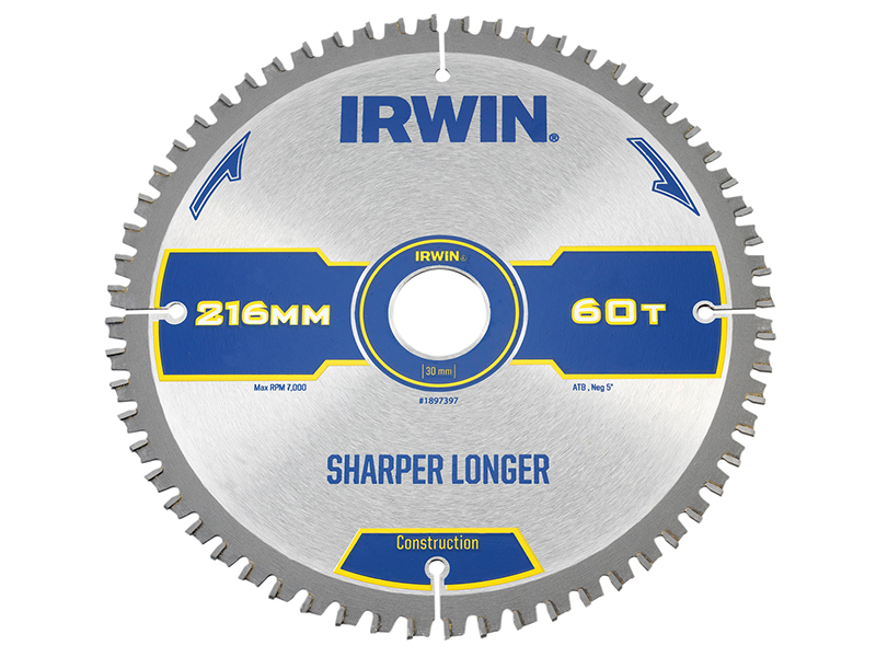 IRW1897397 - Construction Mitre Circular Saw Blade 216 x 30mm x 60T ATB/Neg