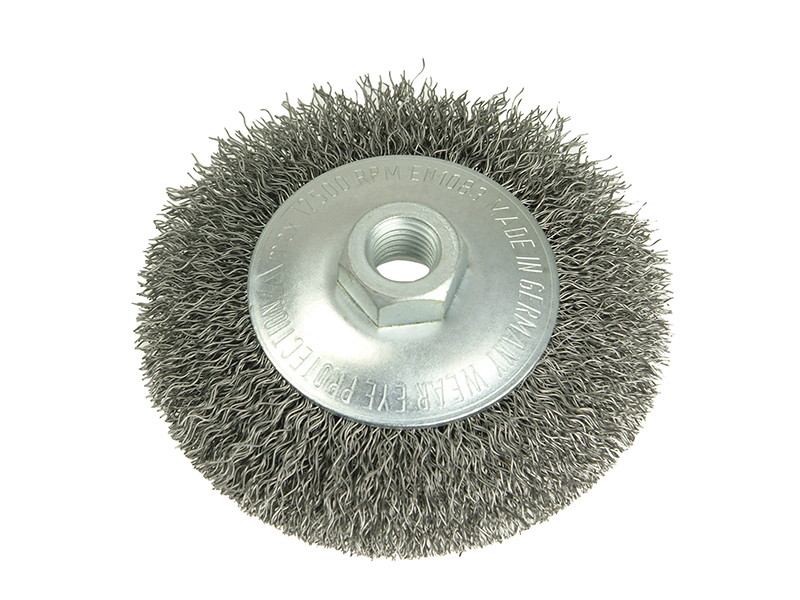 Conical Bevel Brush 100mm x M14 Bore 0.35 Steel Wire