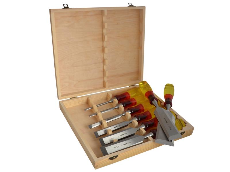 M373 Bevel Edge Chisel Splitproof Handle - Set 8: 6 10 12 19 25 32 38 & 50mm
